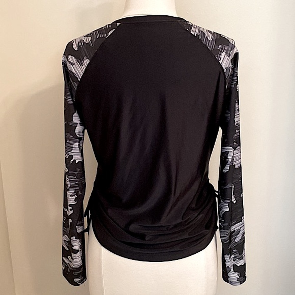 Free Country Black Grey Sun Block Camo Print SZ L UPF 50+ Outdoor Athletic Top - Picture 8 of 14
